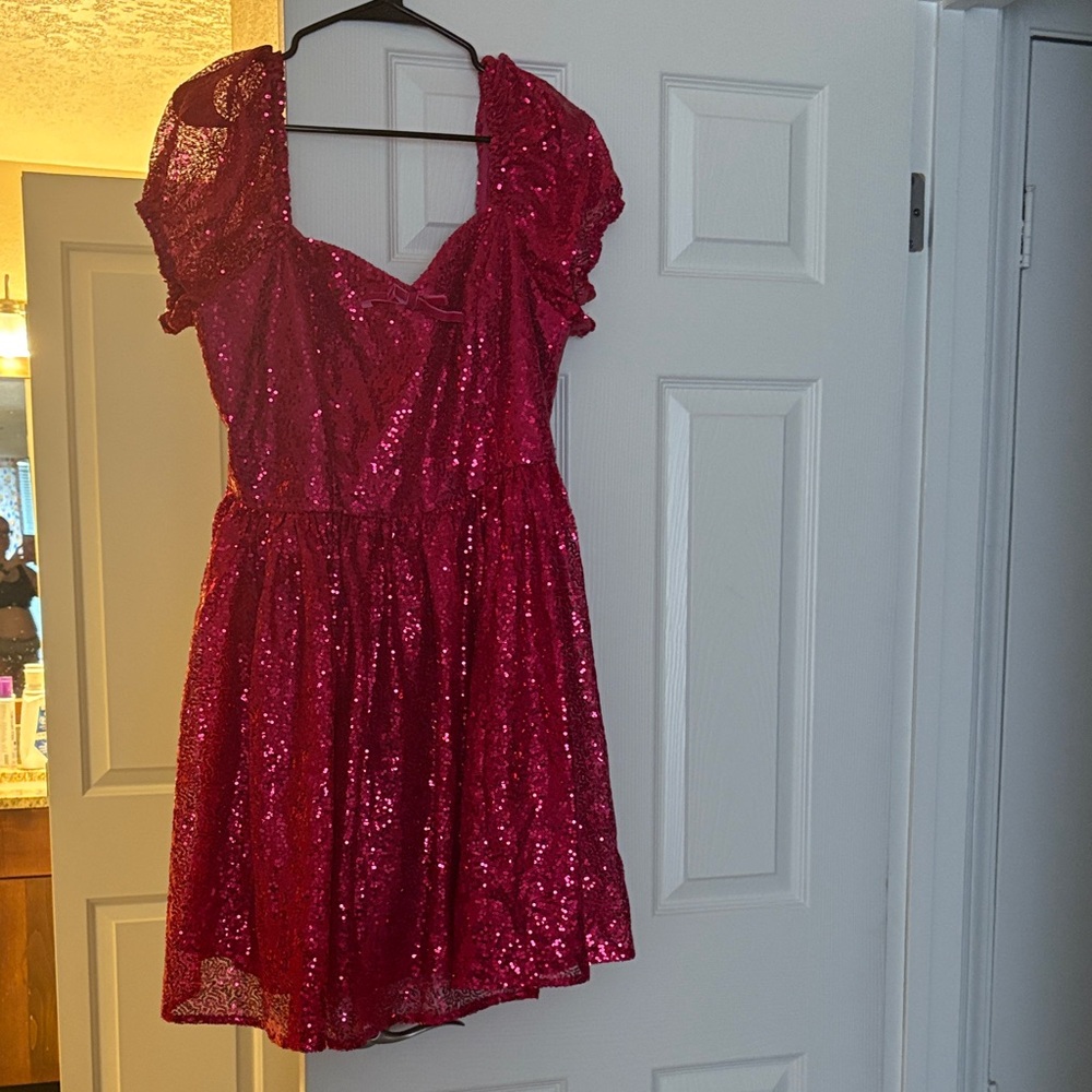 Unique Vintage Red Sequin Prom Dress